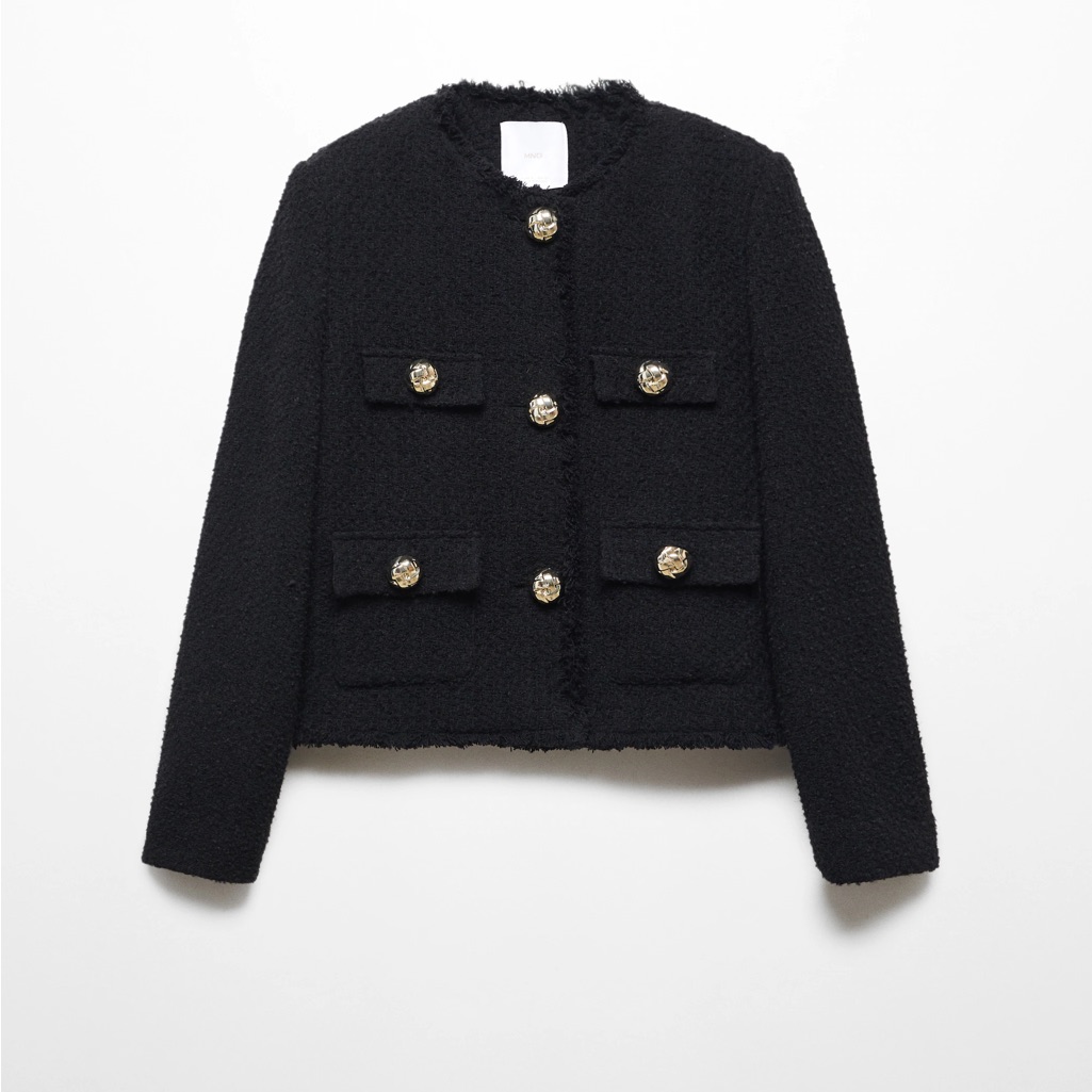 Mango Black Textured Tweed Jacket Size M